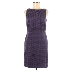 Loft Cotton Bateau Neck Sleeveless Sheath Knee Length Dress Purple Blue Medium